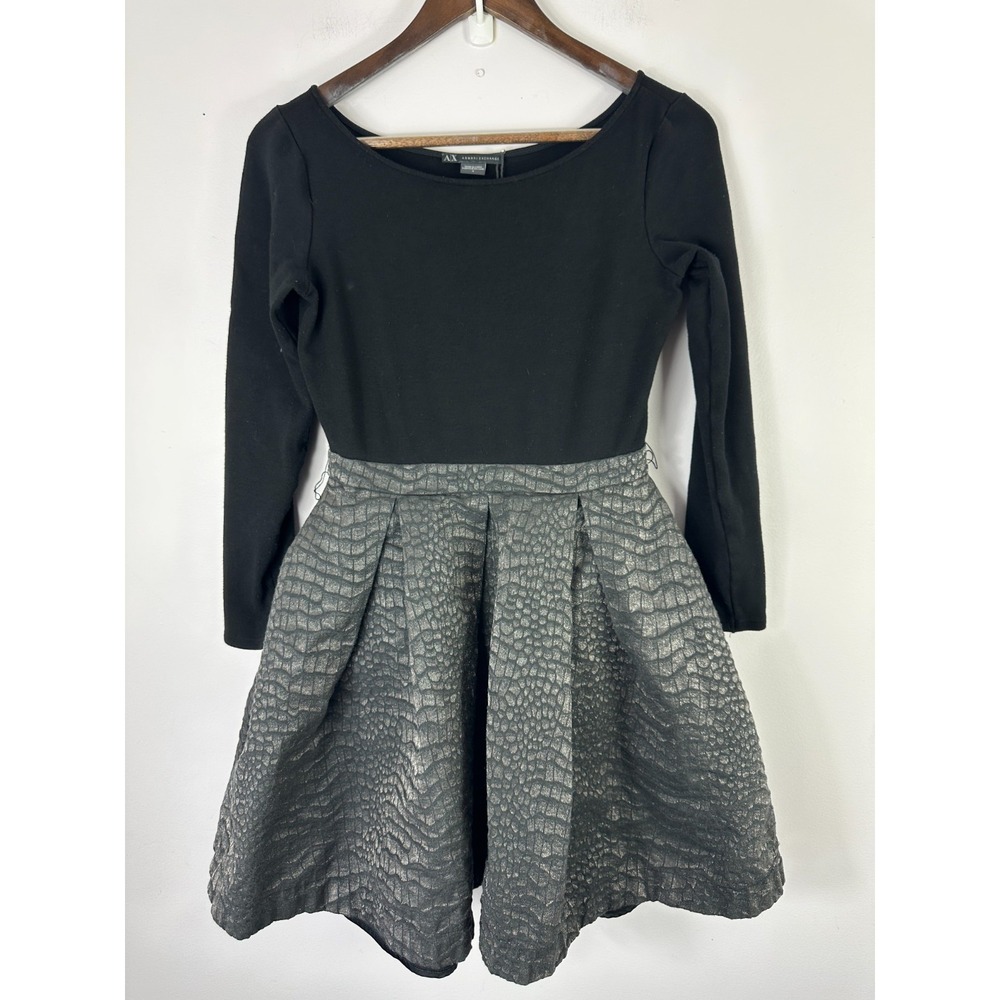 Armani Exchange Fit Flare Black Dress Womens 4‎ Long Sleeve Pockets Chic Luxury